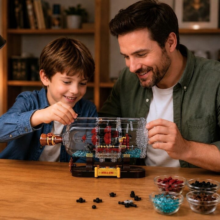 LEAN Toys Barco en Botella bloques de construcción velero decorativo marrón