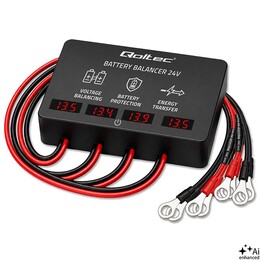 Balanceador de voltaje Qoltec de 48 V para 4 baterías de 12 V | 10 A | AGM GEL LiFePO4 | LED