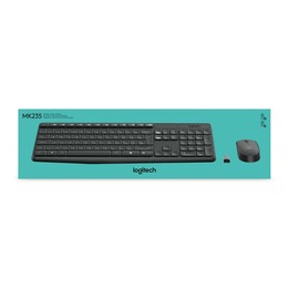 Conjunto de teclado e mouse Logitech MK235 com USB, teclado QWERTY, padrão internacional americano, cinza.