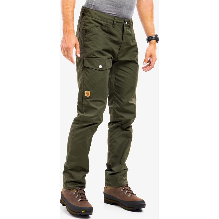 Pantalones de senderismo para hombre Fjällräven Greenland Jeans Regular 179832, color verde bosque intenso, talla M