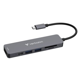 Hub Verbatim 32156 USB 3.2 Gen 1 (3.1 Gen 1) con interfaccia Type-C, 5000 Mbit/s, colore grigio.