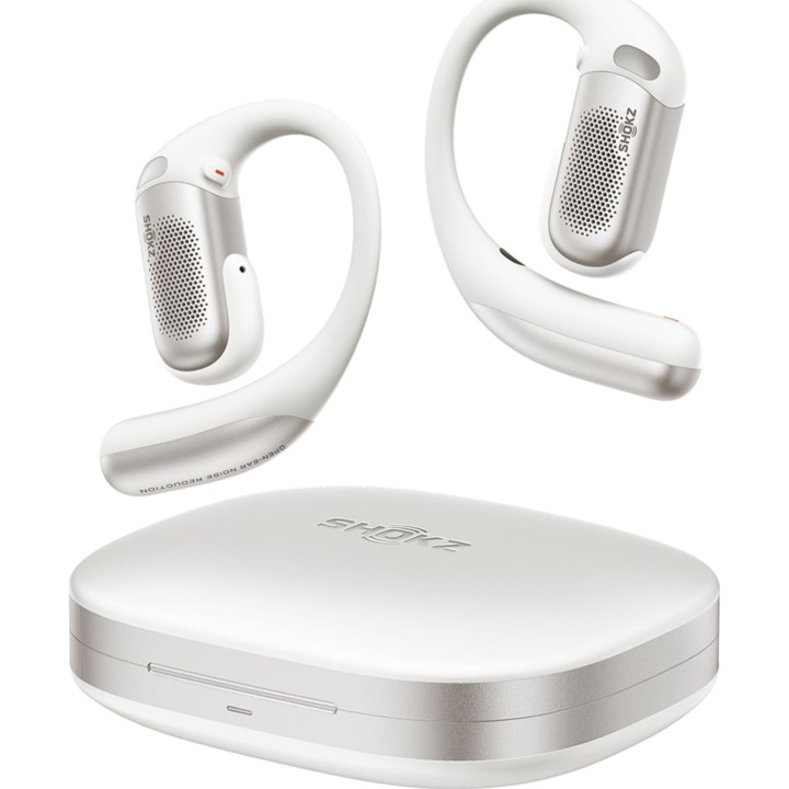 Auriculares Shokz OpenFit Pro blancos con diseño de oreja abierta y Bluetooth 5.3, 12 horas de autonomía (50 horas con el estuch