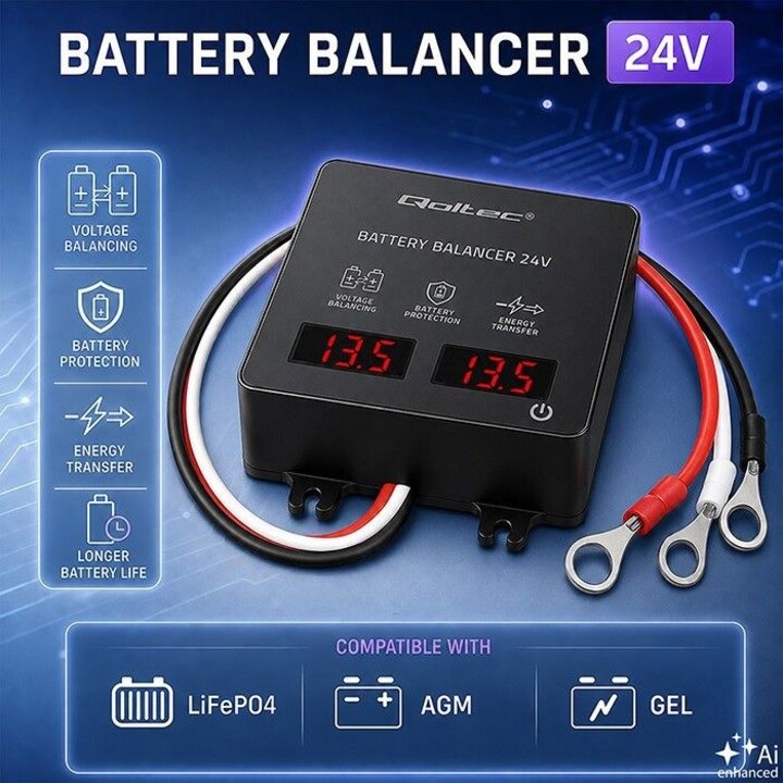 Équilibreur de tension pour batteries 24 V, 2 x 12 V, 5 A, LED