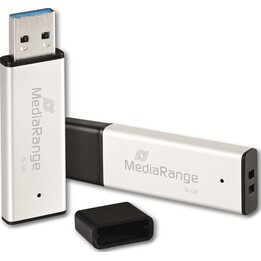 MediaRange MR1899 Pen USB 3.2 Gen 1 com porta-chaves, sem tampa, 16 GB, prateada