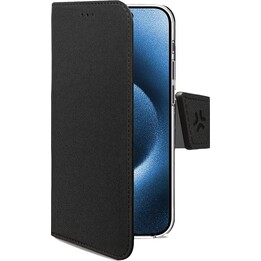WALLY - Funda tipo libro de piel sintética con cierre magnético, ranuras para tarjetas y función de soporte, negra, compatible c