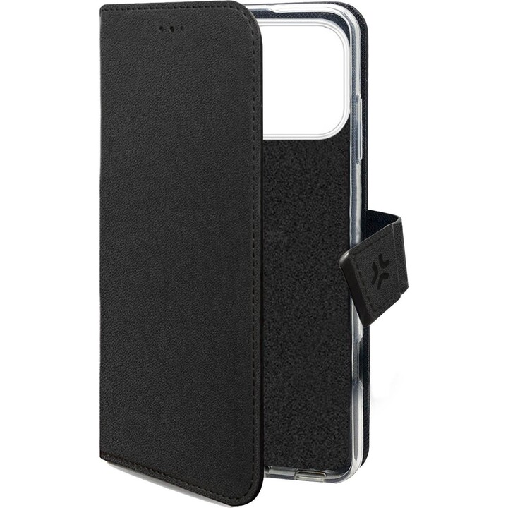 WALLY - Funda tipo libro de piel sintética con cierre magnético, ranuras para tarjetas y función de soporte, negra, compatible c