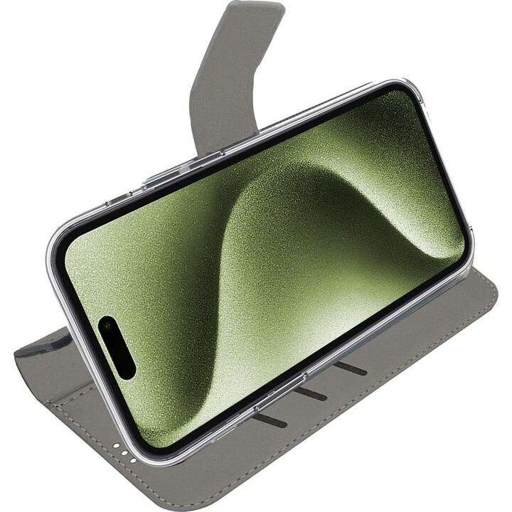 WALLY - Custodia a libro in ecopelle con chiusura a patta magnetica, scomparti per carte e funzione supporto, nera, compatibile 
