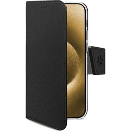 WALLY - Capa para telemóvel em pele sintética com fecho magnético, ranhuras para cartões e função de suporte, preta, compatível 