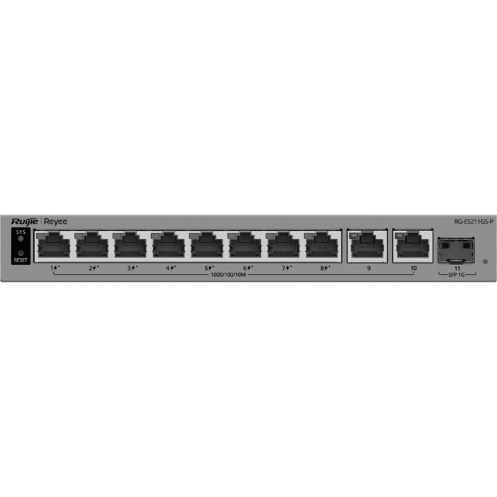Conmutador PoE+ de 8 puertos Ruijie Reyee RG-ES211GS-LP con 1 puerto SFP