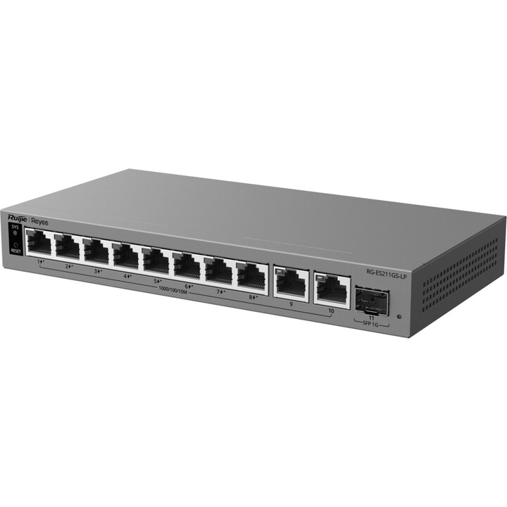 Conmutador PoE+ de 8 puertos Ruijie Reyee RG-ES211GS-LP con 1 puerto SFP
