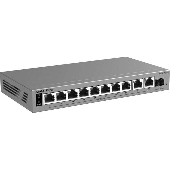 Conmutador PoE+ de 8 puertos Ruijie Reyee RG-ES211GS-LP con 1 puerto SFP