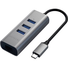 Hub USB-C 2-en-1 Satechi ST-TC2N1USB31AM en aluminium, 3 ports USB-A et Ethernet, gris sidéral