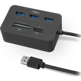 NOX NXLITERDRONE Lite 3-Port USB 3.0 Hub with SD MicroSD Card Reader Black