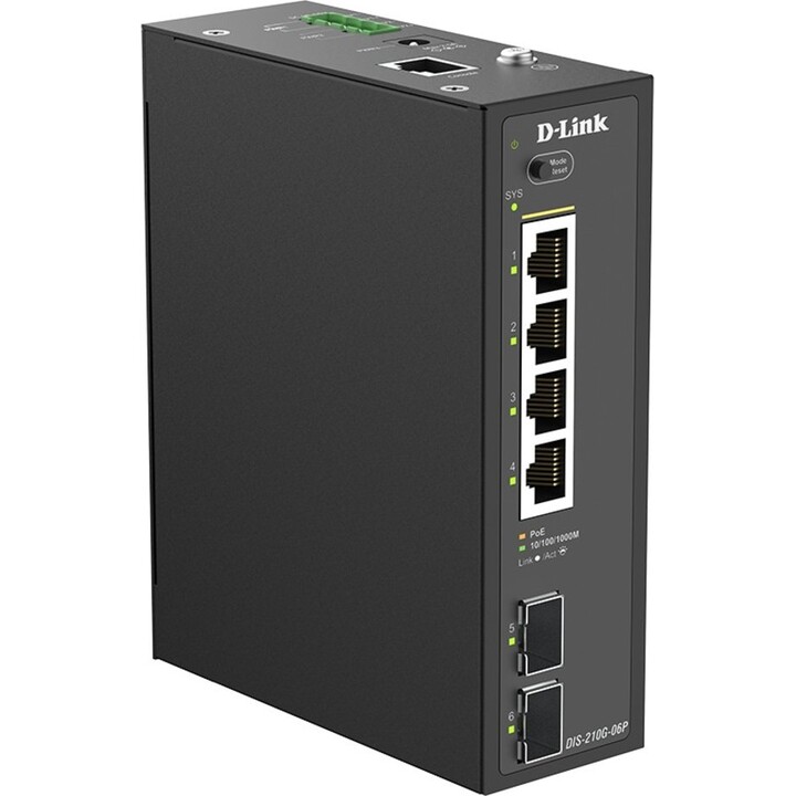 Conmutador Gigabit industrial inteligente gestionado D-Link DIS-210G-06 de 4 puertos con 2 ranuras SFP