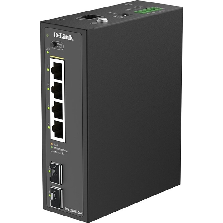 Conmutador Gigabit industrial inteligente gestionado D-Link DIS-210G-06 de 4 puertos con 2 ranuras SFP