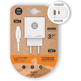 TECH ONE TECH Wandladegerät – 65 W GaN · USB-Typ-C-Kabel · USB · Weiß
