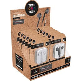 TECH ONE TECH Display - Fones de ouvido com fio · Conector de 3,5 mm · Preto e branco