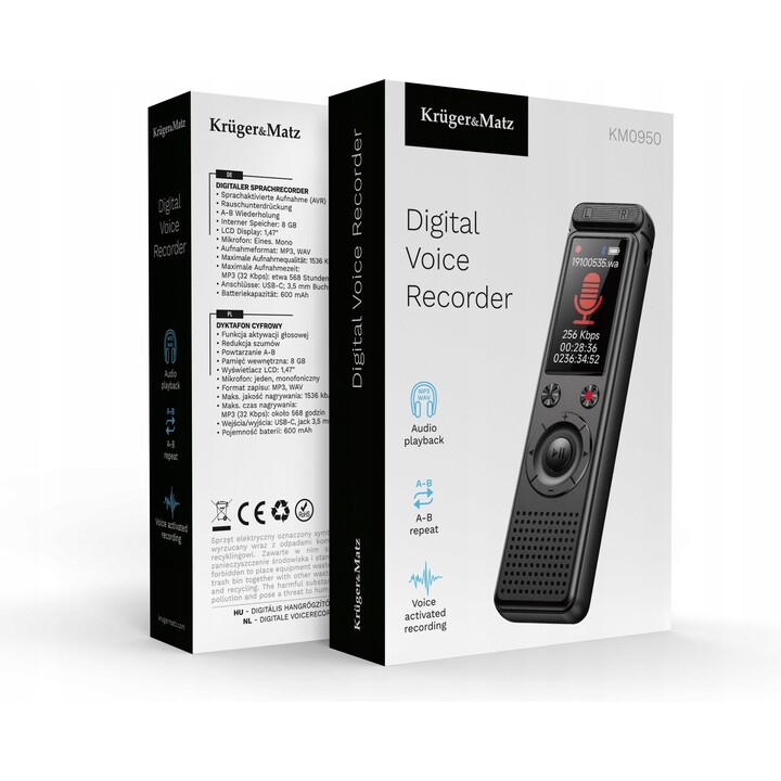 Grabadora de voz digital Kruger & Matz de 8 GB KM0950