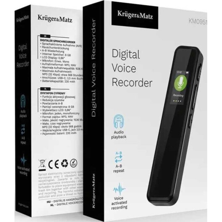 Grabadora de voz digital Kruger & Matz de 8 GB, modelo KM0951