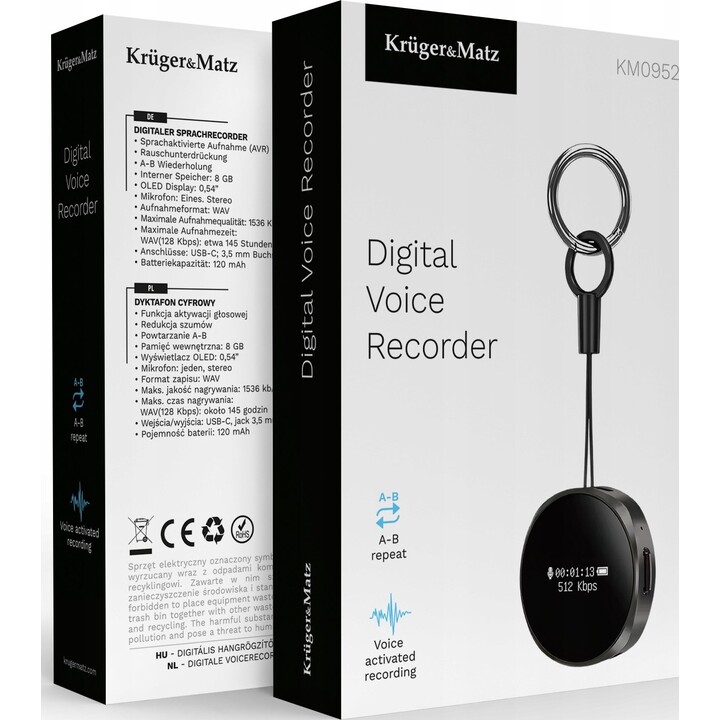 Grabadora de voz digital Kruger & Matz de 8 GB, modelo KM0952