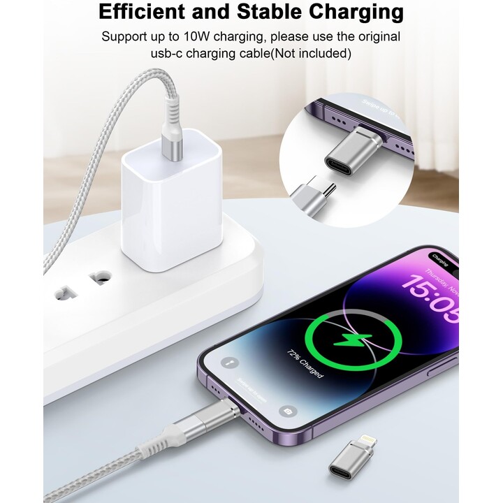KABLEX Lightning-Stecker auf USB-C-Buchse OTG-Adapter, silberfarben