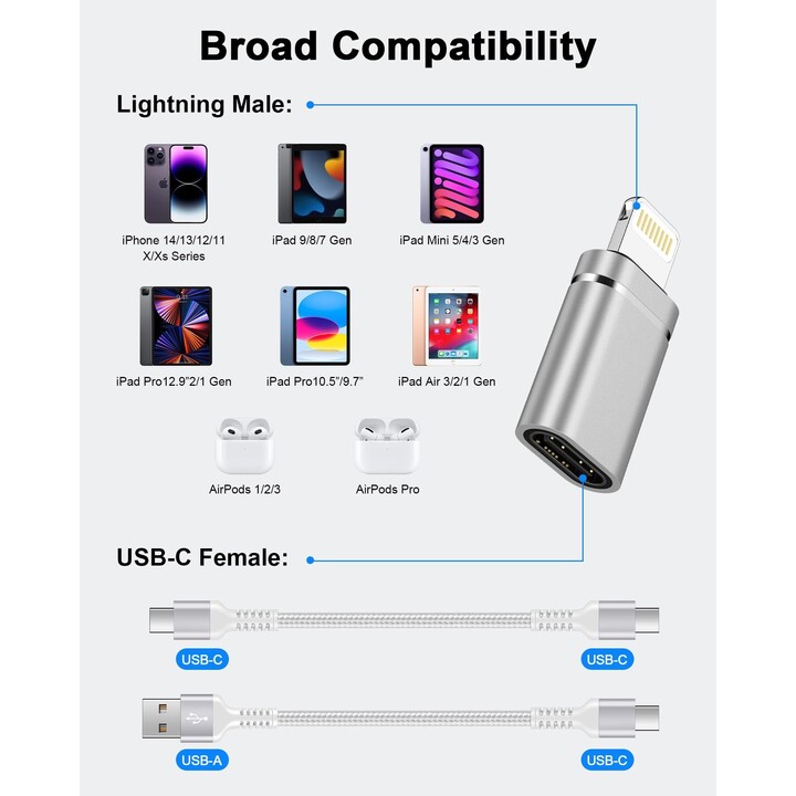 KABLEX Lightning-Stecker auf USB-C-Buchse OTG-Adapter, silberfarben
