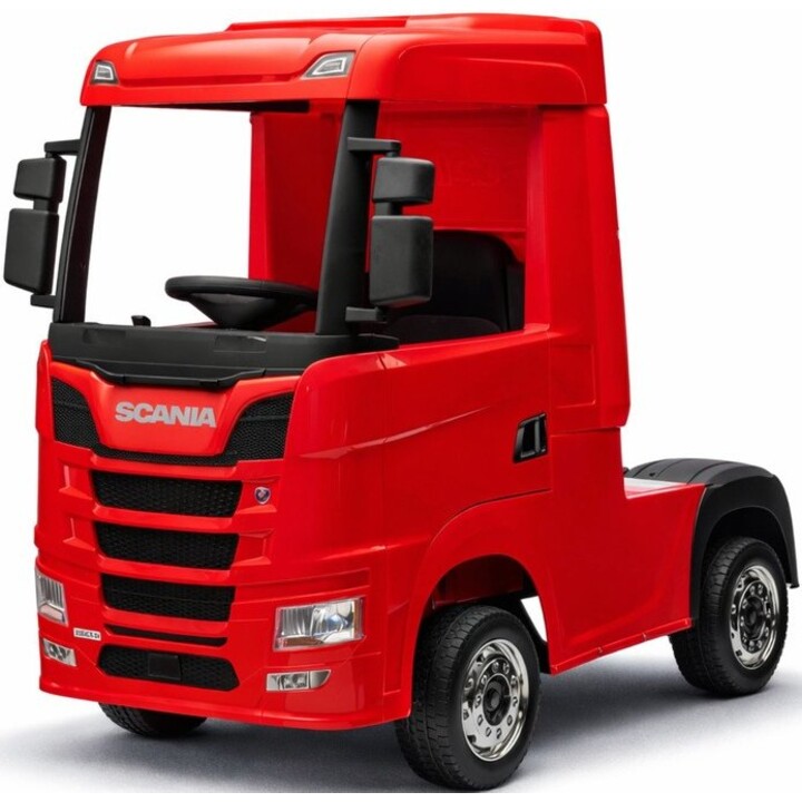 Camión eléctrico para niños Scania 500R HL698 4x4, pintado de rojo