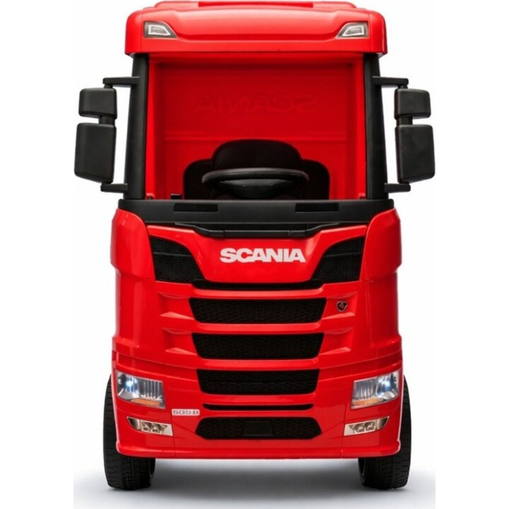 Camión eléctrico para niños Scania 500R HL698 4x4, pintado de rojo