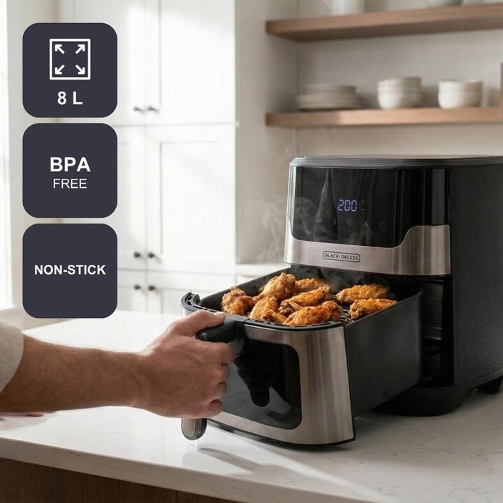 Black+Decker BXAF8001E Air Fryer, 1700 W, 8 L, Black