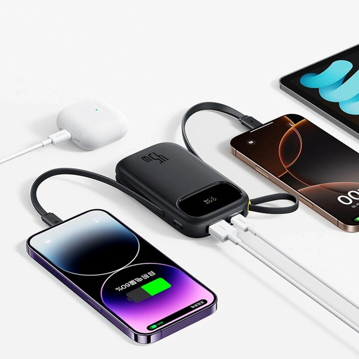 Baseus EnerFill FC31 Powerbank avec écran avec câbles USB-C et Lightning 45 W Noir