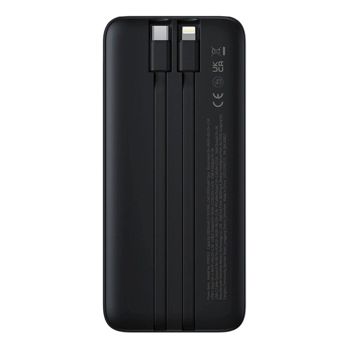 Baseus Lipow Powerbank with integrated dual cable and display 10000 mAh 22.5 W Black