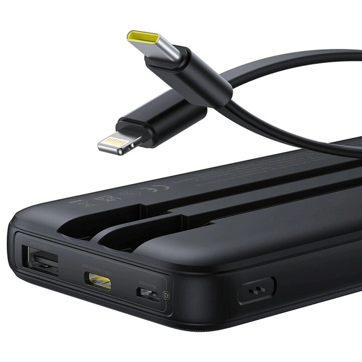Baseus Lipow Powerbank con doble cable integrado y pantalla 10000 mAh 22,5 W Negro