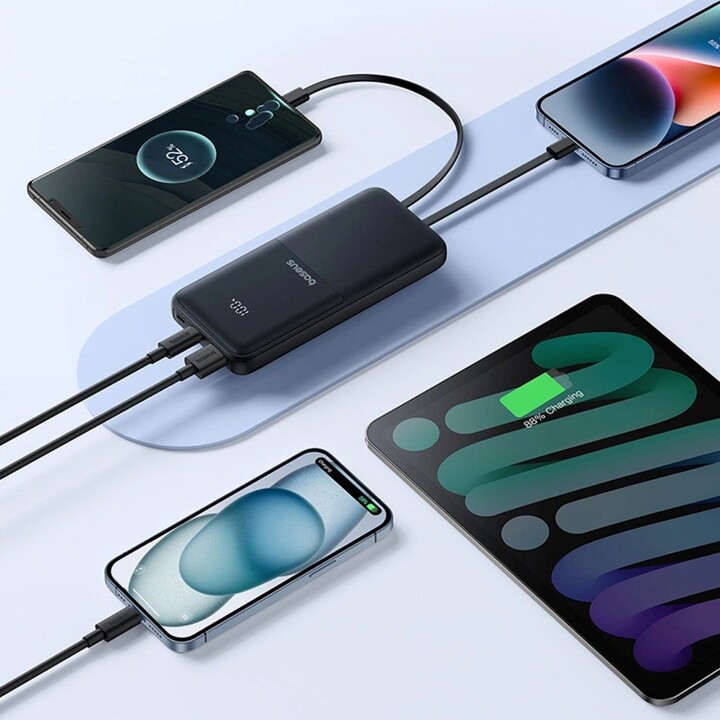 Baseus Lipow Powerbank with integrated dual cable and display 10000 mAh 22.5 W Black