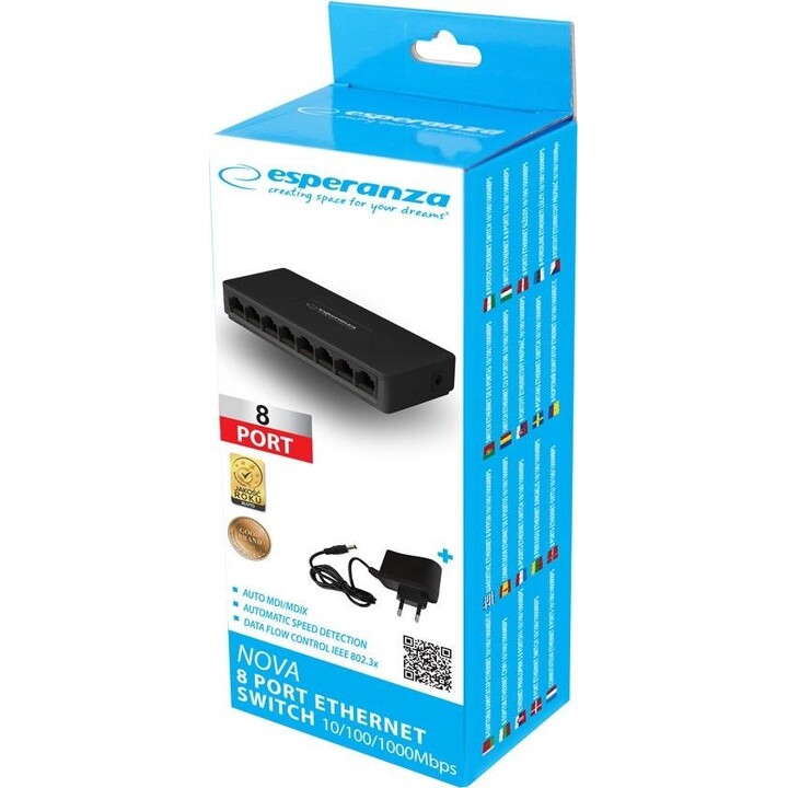 Esperanza NOVA switch réseau Gigabit 8 ports, noir