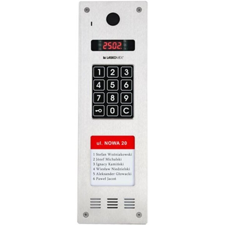 Laskomex CP-2533NR-040 Narrow vertical audio panel, stainless steel, with RFID reader and LONGER list of tenants (compatible wit