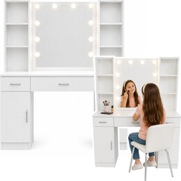 31650 Tocador grande con espejo LED y cajones, blanco, 141 x 114 x 39 cm
