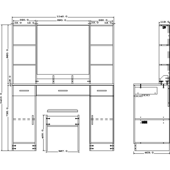 31650 Tocador grande con espejo LED y cajones, blanco, 141 x 114 x 39 cm