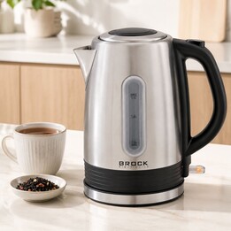Bollitore Brock WK 9903 SS con base girevole a 360 gradi, 1,7 l, 2200 W, nero/acciaio