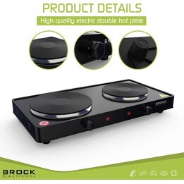 Placa eléctrica de dos fuegos Brock EP 200 BK, 2500 W, negra
