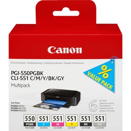 Canon original PGI-550 / CLI-551 printer cartridges 6-pack - PGBK / GY / C / M / Y / BK