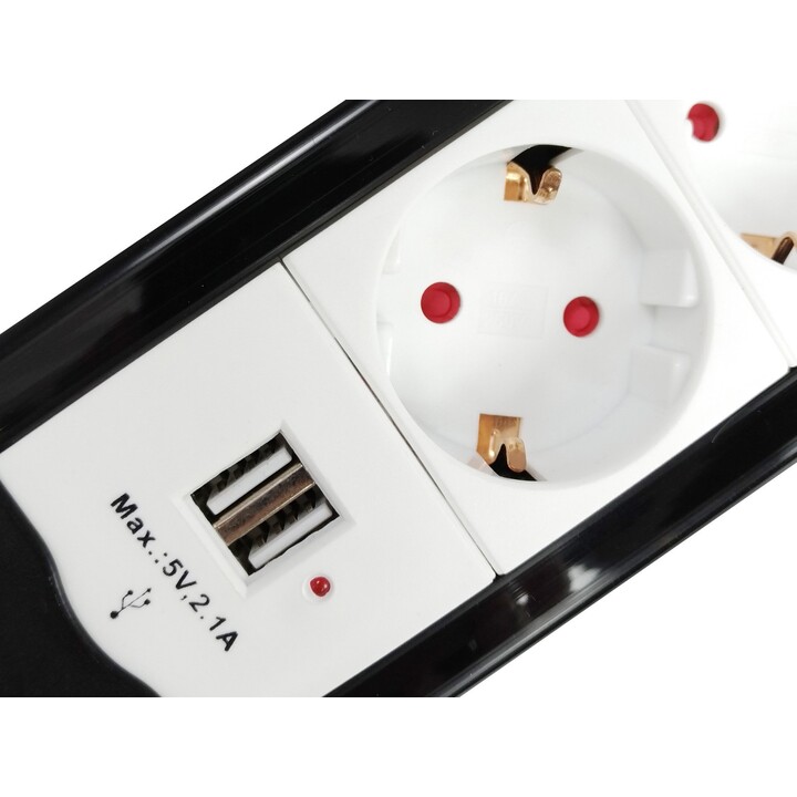 EQUIP STRIP 4 SOCKETS 1.5M + 2P USB + OFF BUTTON