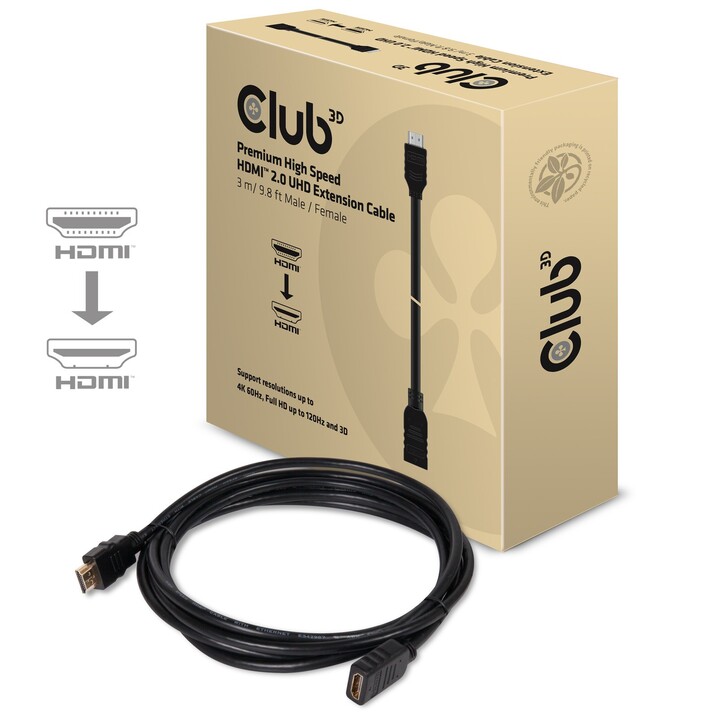 CLUB 3D CAC-1321 High Speed HDMI 2.0 4K60Hz Extension Cable 3m Male/Female