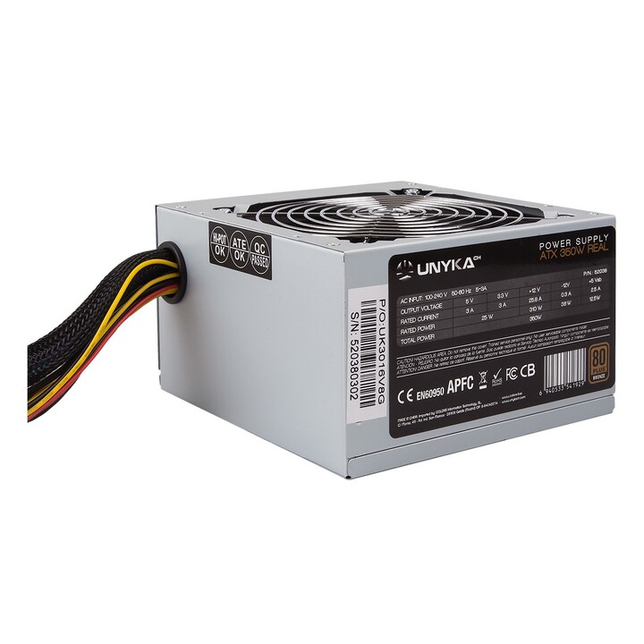 Alimentation 350W Unyka Full Range Pfc-Active 80+ Bronze 12Cm Atx