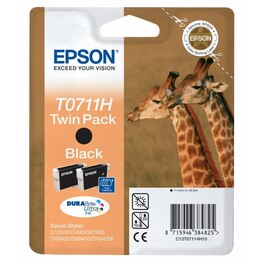 CARTUCCIA Epson T0711 Nero TWIN PACK STYLUS D78 / D92 / D120 / DX4000 / DX5000 / DX6000 / DX7400 / SX105 / BX300F