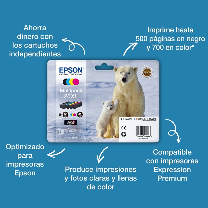 Epson Polar bear Inchiostro ciano singolo Claria Premium Orso bianco 26XL