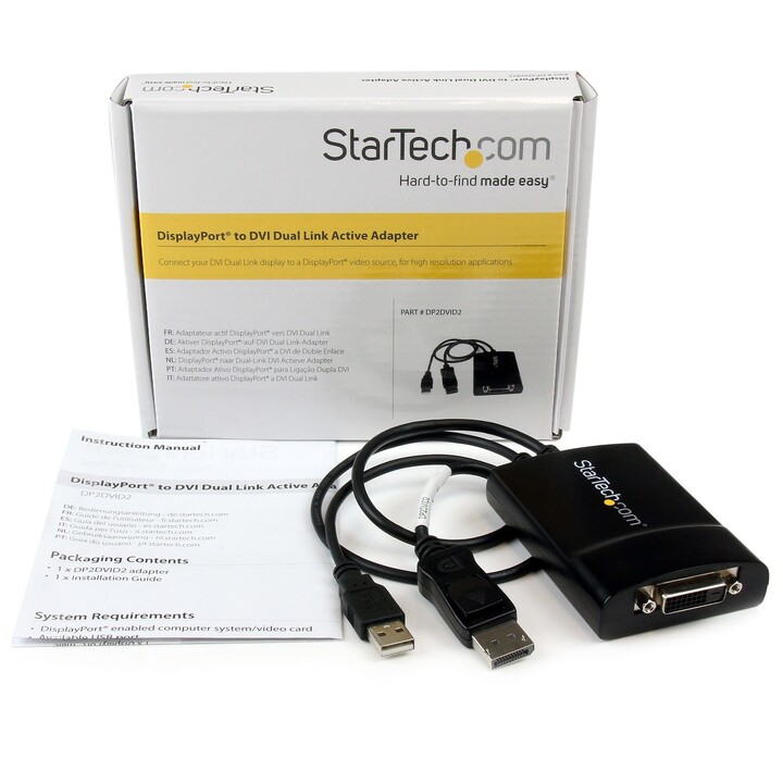 StarTech.com DisplayPort to DVI Dual Link Active Adapter - DisplayPort to DVI-D Adapter Video Converter 2560x1600 60Hz - DP 1.2 