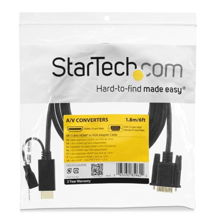 StarTech.com HD2VGAMM6 cabo conversor ativo HDMI para VGA 1,8 m preto