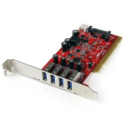 StarTech.com PCIUSB3S4 placa PCI USB 3.0 de 4 portas, SATA/SP4, vermelha