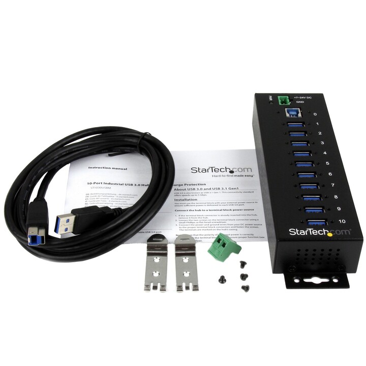 STARTECH ST1030USBM industrieller USB-3.0-Hub mit 10 Ports schwarz