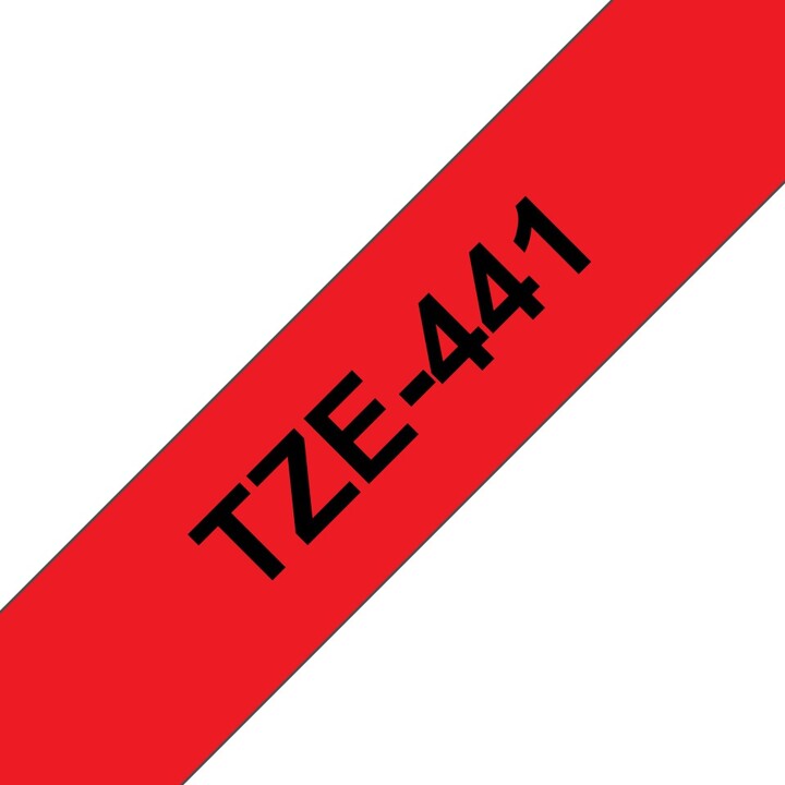 Brother TZe-441 fita de rotulagem vermelha com texto preto 18 mm